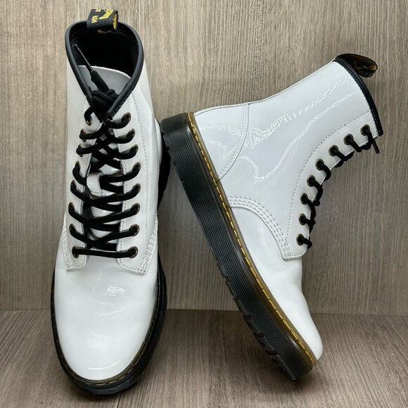 Dr. Martens Boots Sz W7 M6 Zavala 8 Eyelet Combat Platform Patent Leather White - Picture 7 of 12